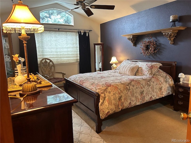 bedroom with vaulted ceiling and ceiling fan