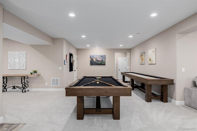 3059 Morningbird Ln, Castle Rock, CO 80109 - playroom featuring light carpet, recessed lighting, baseboards, and billiards