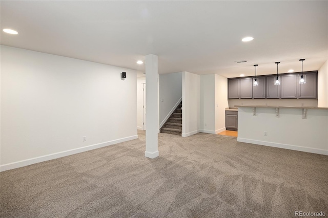 10109 E 28th Ave, Denver, CO 80238 - finished below grade area featuring recessed lighting, stairway, baseboards, and light carpet