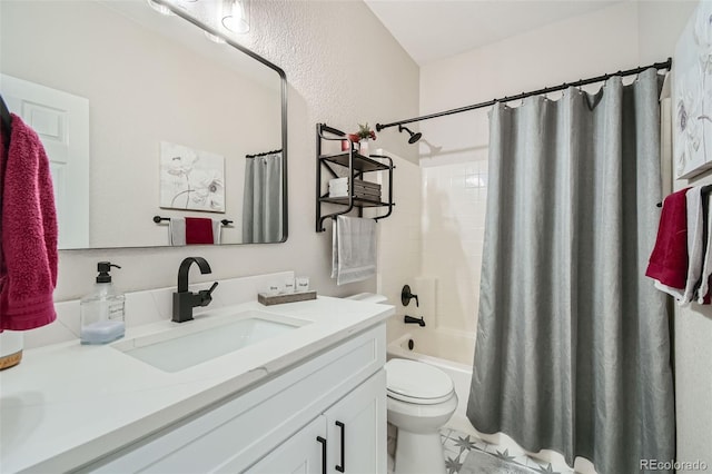 full bathroom featuring vanity, toilet, and shower / bath combo with shower curtain