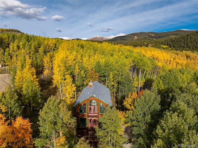 birds eye view of property with a mountain view