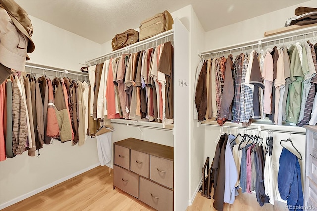 walk in closet with wood finished floors