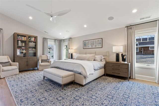 2130 S Milwaukee St, Denver, CO 80210 - bedroom with vaulted ceiling, recessed lighting, visible vents, and light wood-type flooring