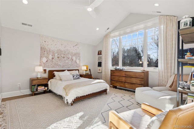 2130 S Milwaukee St, Denver, CO 80210 - bedroom featuring lofted ceiling, recessed lighting, baseboards, and visible vents
