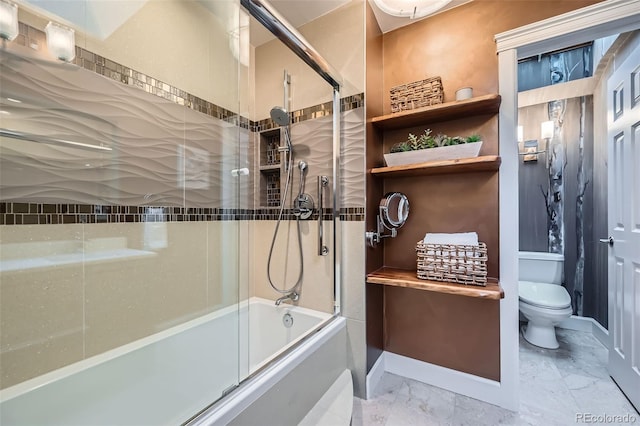 753 Pearl St, Boulder, CO 80302 - bathroom with toilet, enclosed tub / shower combo, marble finish flooring, and baseboards