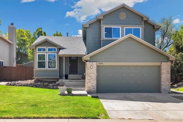 9494 Devonshire Pl, Highlands Ranch, CO 80126 - view of front of home featuring driveway, brick siding, roof with shingles, and an attached garage