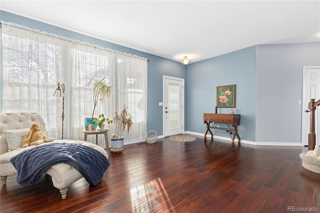 living area with dark wood-type flooring