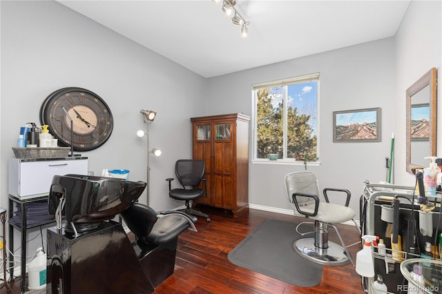 office area with dark hardwood / wood-style flooring