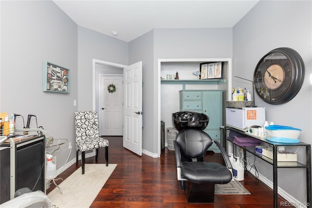 office with dark hardwood / wood-style floors