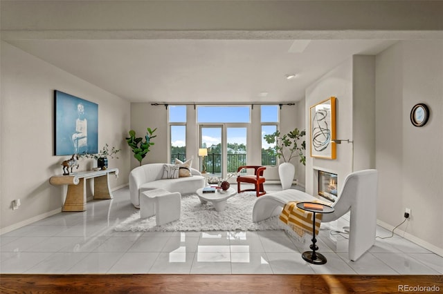 living room featuring light tile patterned floors