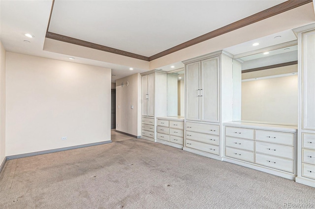 interior space with light colored carpet and crown molding