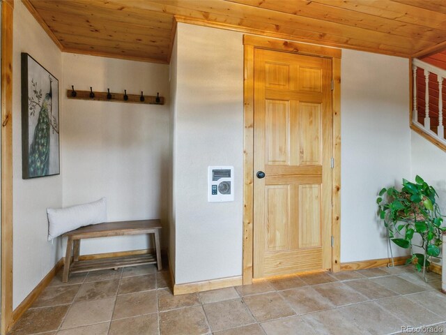 6066 Crawford Gulch Rd, Golden, CO 80403 - bathroom featuring wooden ceiling and baseboards