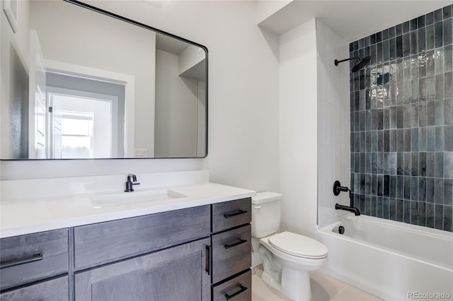 full bathroom with vanity, toilet, tile patterned floors, and tiled shower / bath