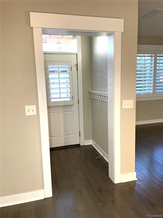 entryway featuring a healthy amount of sunlight and dark hardwood / wood-style floors