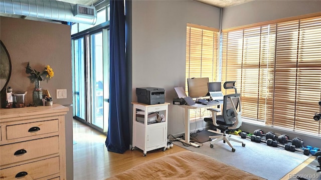 office space featuring plenty of natural light and light hardwood / wood-style floors