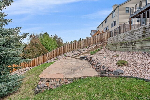 view of yard with a patio and a fenced backyard