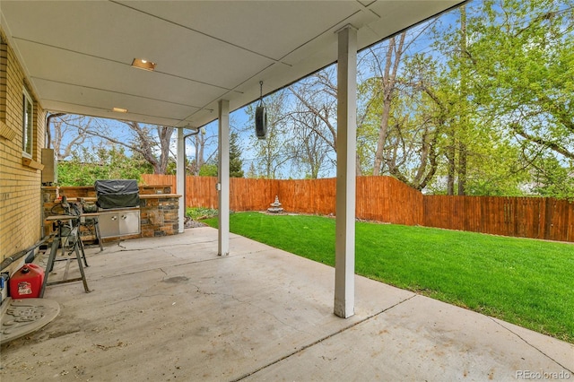view of patio / terrace with area for grilling and a fenced backyard