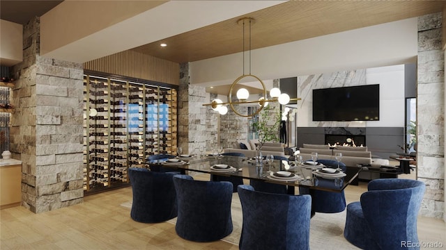 dining space with a notable chandelier and light wood-type flooring