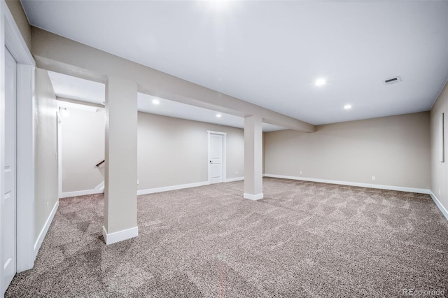 4064 S Olathe Ct, Aurora, CO 80013 - finished below grade area featuring recessed lighting, carpet floors, and stairway