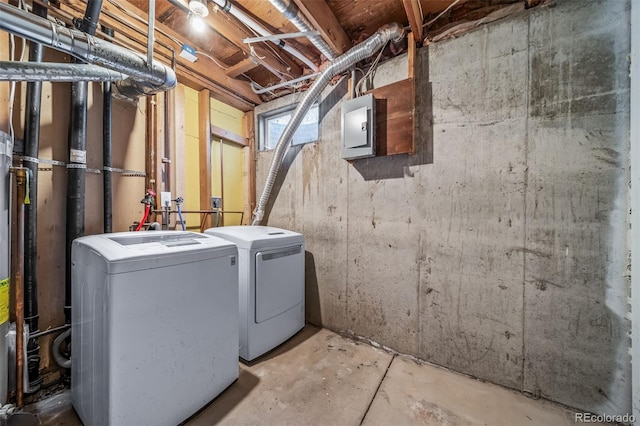 4064 S Olathe Ct, Aurora, CO 80013 - unfinished below grade area featuring washing machine and dryer and electric panel