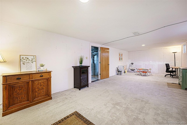 playroom featuring light colored carpet