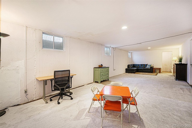 interior space featuring recessed lighting, carpet, and a healthy amount of sunlight