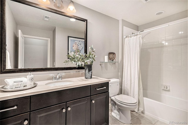 24943 E Phillips Pl, Aurora, CO 80016 - bathroom featuring tile patterned flooring, toilet, vanity, and shower / bath combination with curtain