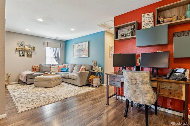 home office featuring hardwood / wood-style floors