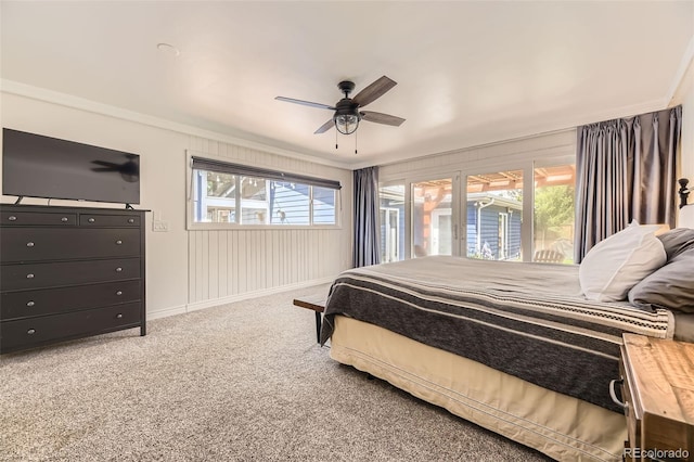2684 S Adams St, Denver, CO 80210 - bedroom featuring carpet, ornamental molding, baseboards, and a ceiling fan
