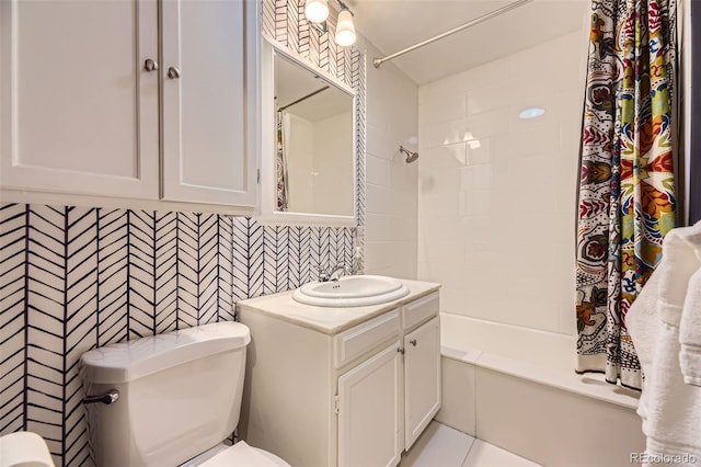 2684 S Adams St, Denver, CO 80210 - full bathroom with toilet, vanity, and shower / bathtub combination with curtain