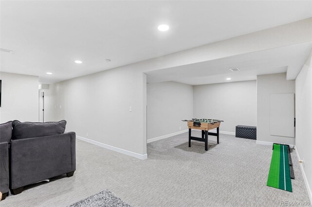 game room with carpet floors