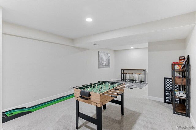 game room with carpet floors