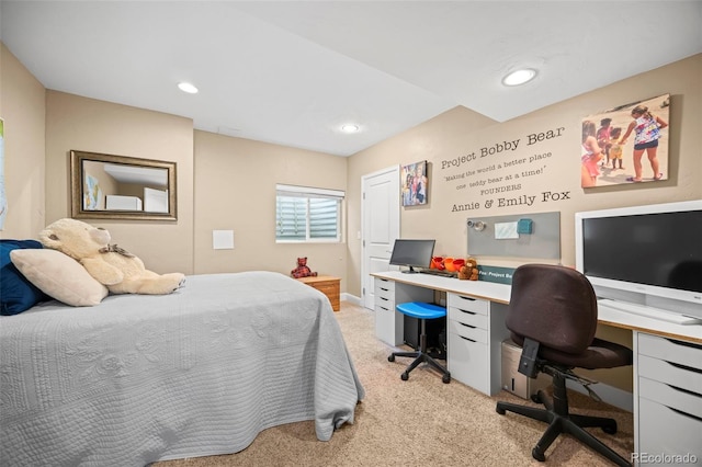 7717 S Grape Ct, Centennial, CO 80122 - bedroom with light carpet, an office area, and recessed lighting