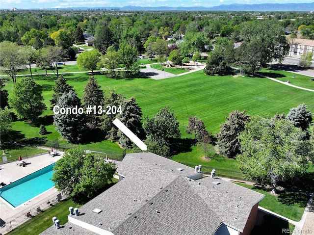 aerial view of a pool area