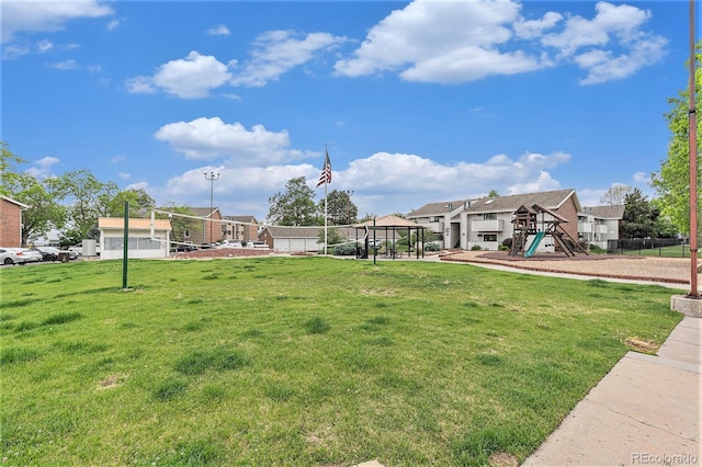view of yard with a gazebo and a residential view