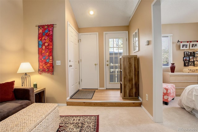 foyer entrance featuring carpet floors, baseboards, and plenty of natural light