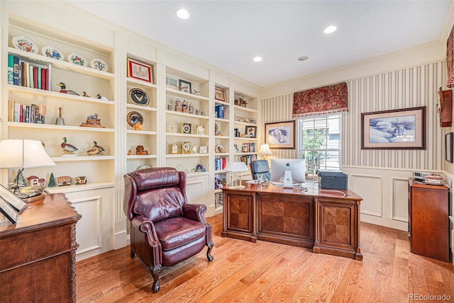 16929 W 63rd Ln, Golden, CO 80403 - office with light wood finished floors, built in shelves, crown molding, and recessed lighting