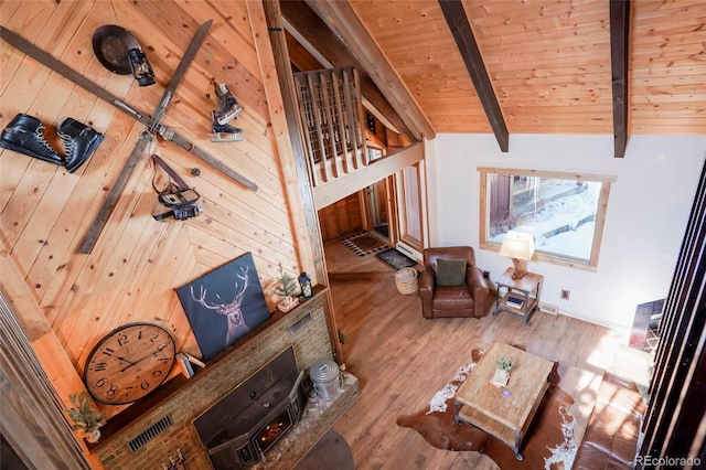 3237 Mill Creek Rd, Dumont, CO 80436 - living room with wood finished floors, wood ceiling, and wooden walls
