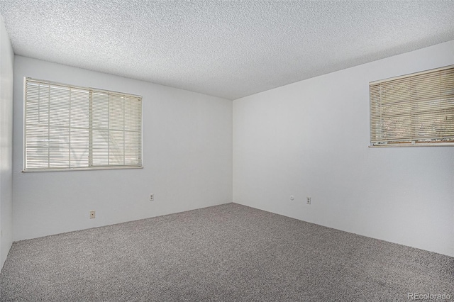 unfurnished room featuring carpet flooring and a textured ceiling