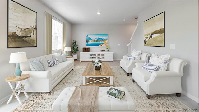 living room with light wood-type flooring