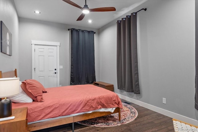 813 E B St, Pueblo, CO 81003 - bedroom featuring a closet, ceiling fan, and dark hardwood / wood-style flooring