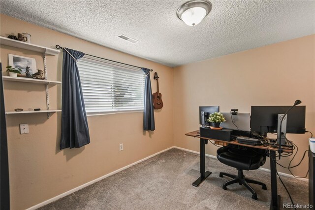 8410 Gray St, Arvada, CO 80003 - home office featuring carpet flooring, a textured ceiling, and baseboards