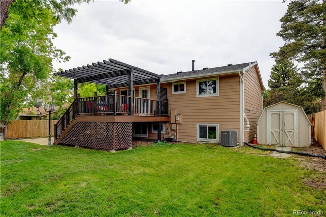 8410 Gray St, Arvada, CO 80003 - rear view of property with a pergola, central AC, a deck, and stairway