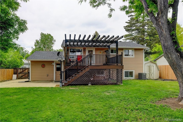 8410 Gray St, Arvada, CO 80003 - rear view of property featuring central AC unit, a pergola, a gate, a patio, and stairway