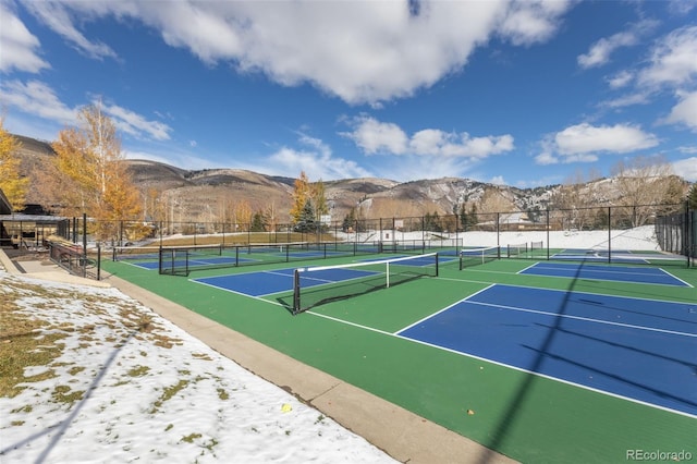 view of sport court featuring a mountain view