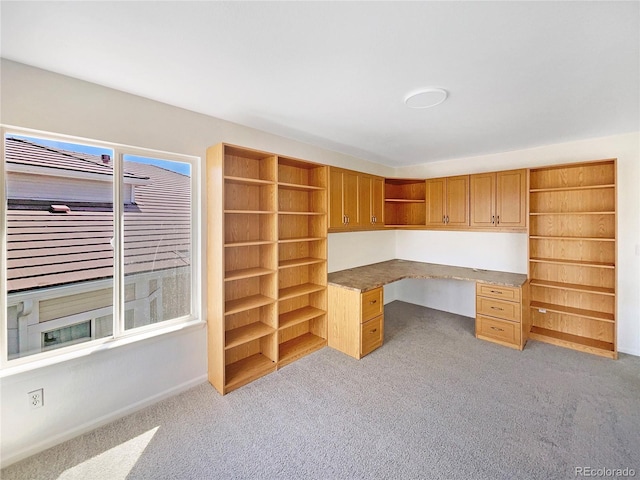 18951 E 43rd Ave, Denver, CO 80249 - unfurnished office featuring built in desk, baseboards, and light carpet