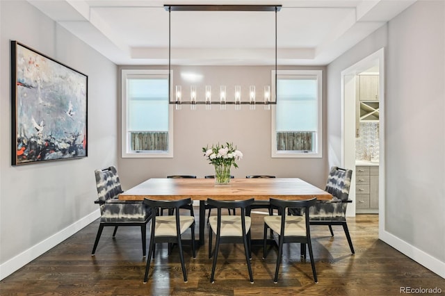 445 Forest St, Denver, CO 80220 - dining space with a raised ceiling, dark wood finished floors, and healthy amount of natural light