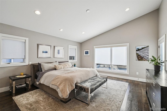 445 Forest St, Denver, CO 80220 - bedroom with lofted ceiling, dark wood finished floors, and recessed lighting