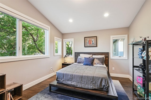 445 Forest St, Denver, CO 80220 - bedroom featuring recessed lighting, dark wood finished floors, and vaulted ceiling