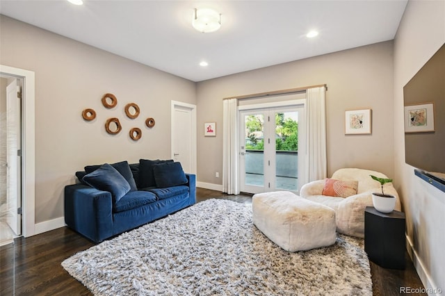 445 Forest St, Denver, CO 80220 - living room featuring dark wood-type flooring, recessed lighting, and french doors